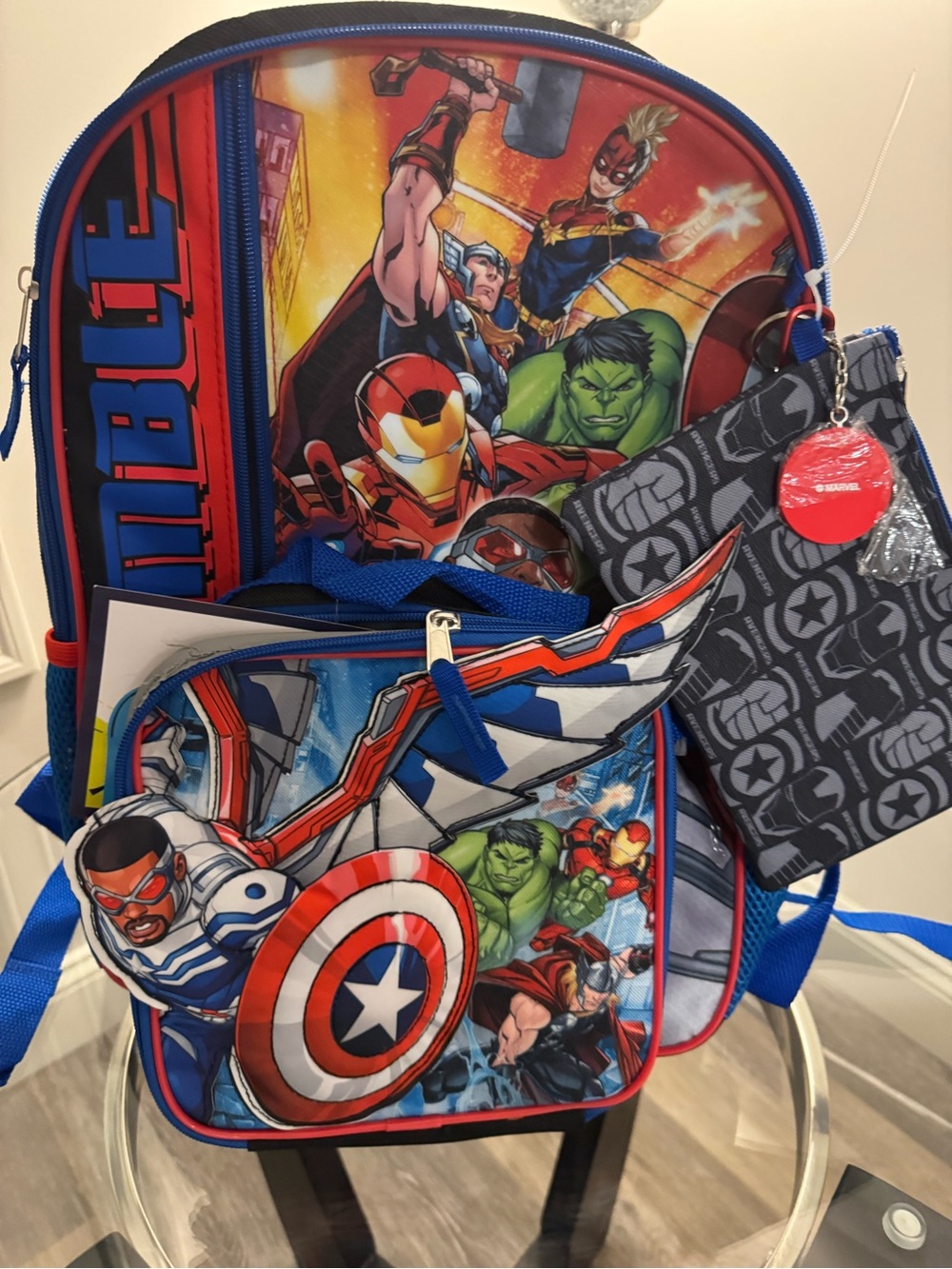 NWT Marvel Kids Blue Red Avengers Backpack with Lunch Bag